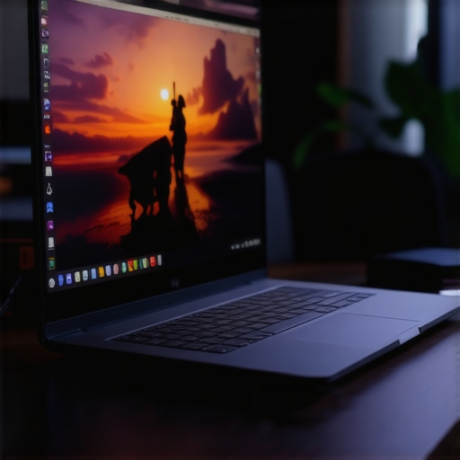 A high-end laptop showing HDR contrast levels on a desk in a home office