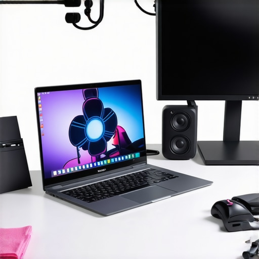 A professional tech enthusiast cleaning a 4K monitor and managing cables in a modern home office setup.