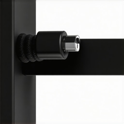 Close-up of a magnetic cable clip managing wires on a metal desk leg