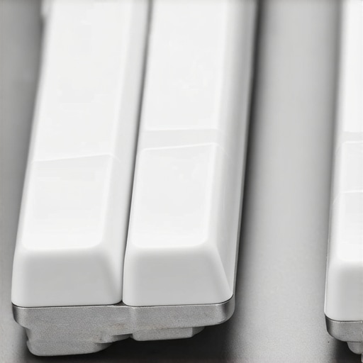 Close-up of silicone rubber feet on a mechanical keyboard for stability.