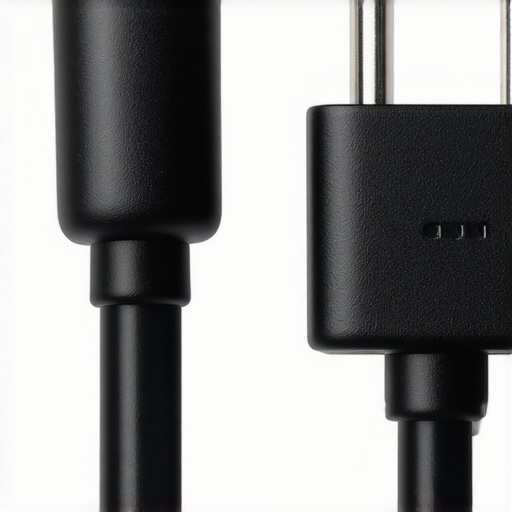 A high-quality laptop charger cable with a ferrite bead compared to a cheap unshielded cable to illustrate how to prevent trackpad interference.