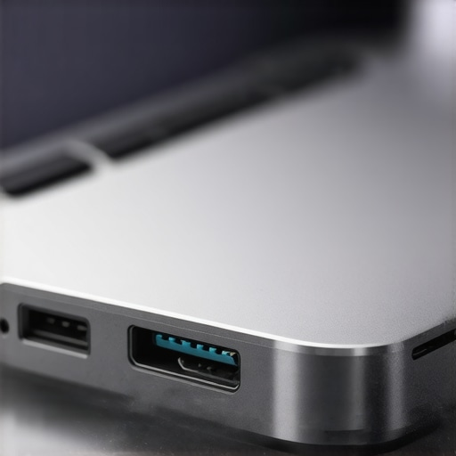 Close-up of a damaged USB-C charging port on a premium laptop