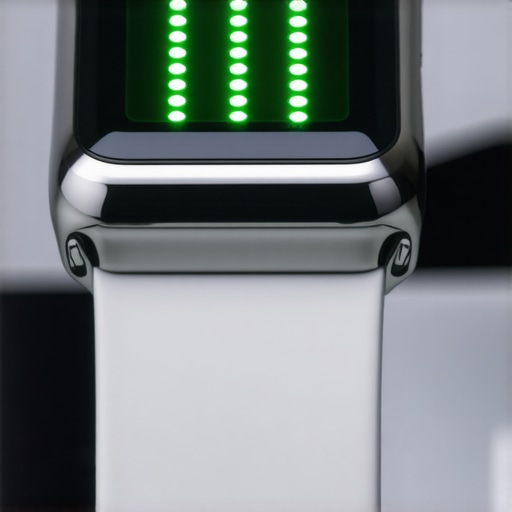 Close up of green glowing heart rate sensors on the back of a wearable device