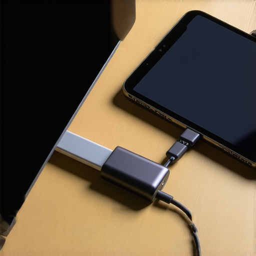 A tablet connected to a powerful GaN charger for fast charging.
