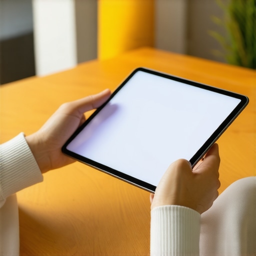 Hands moving a tablet in a figure-eight pattern to reset the accelerometer and screen rotation settings.