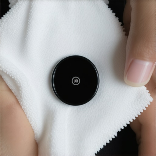 Close up of cleaning smart ring sensors with a microfiber cloth