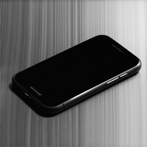 A smartphone resting on a Sorbothane pad to eliminate desk vibrations