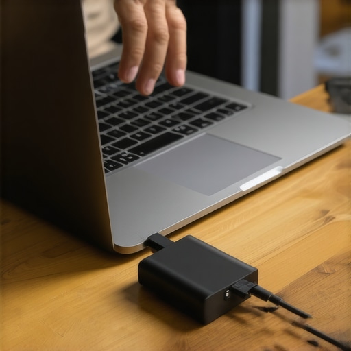 Inspecting a laptop power jack for loose connections Close up of a laptop charging port being checked to fix buzzing sounds and loose connections.