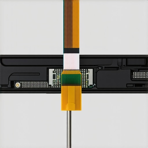 Inspecting the Laptop Display Ribbon Cable A macro view of a laptop hinge showing the internal display cable and connector during a repair.
