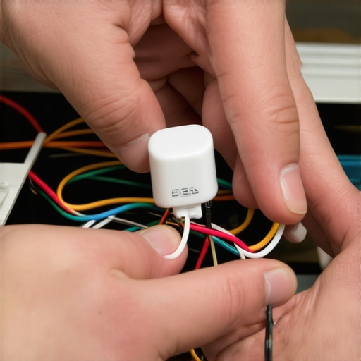 Close-up of an electrical bypass being installed in a ceiling light fixture to stop smart switch flickering.