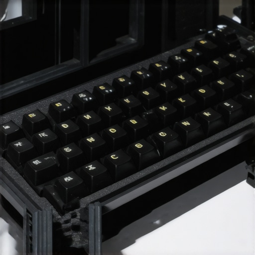 A person placing gray acoustic foam inside a black mechanical keyboard shell to reduce noise.