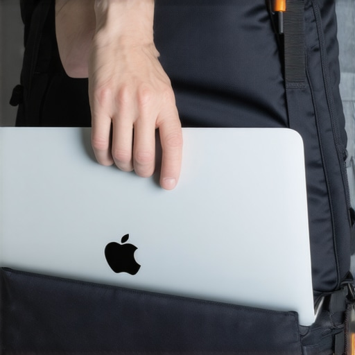A laptop showing signs of being active while closed in a bag.