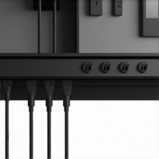 A magnetic tray organizing power strips and cables on a metal office desk.