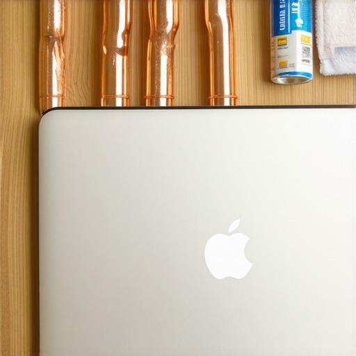 Internal view of laptop cooling system with maintenance tools.