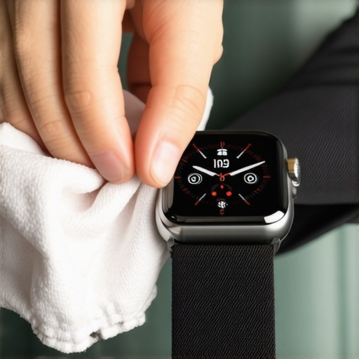 Maintaining Wearable Sensor Accuracy A person cleaning the sensors on the back of a smartwatch with a microfiber cloth.