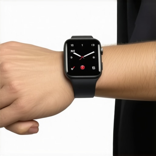 A person manually checking their heart rate by pressing fingers to their wrist next to a smartwatch.