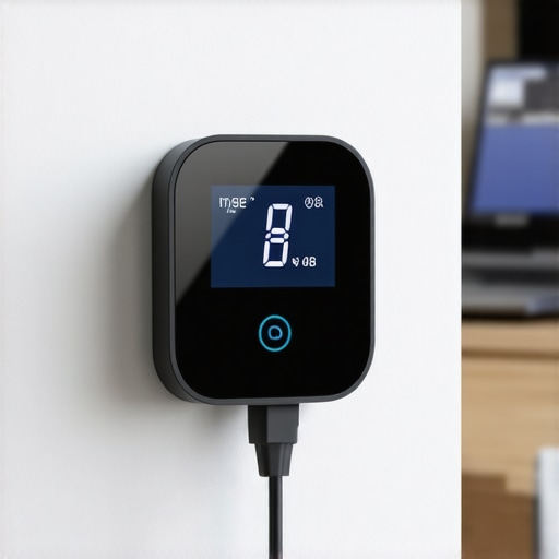Measuring Power Consumption with a Kill-A-Watt Meter A digital power meter showing the wattage of home office equipment plugged into a wall.