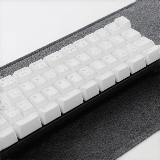 Mechanical Keyboard Sound Dampening Setup A mechanical keyboard on a thick felt desk mat used to reduce typing noise and desk resonance.