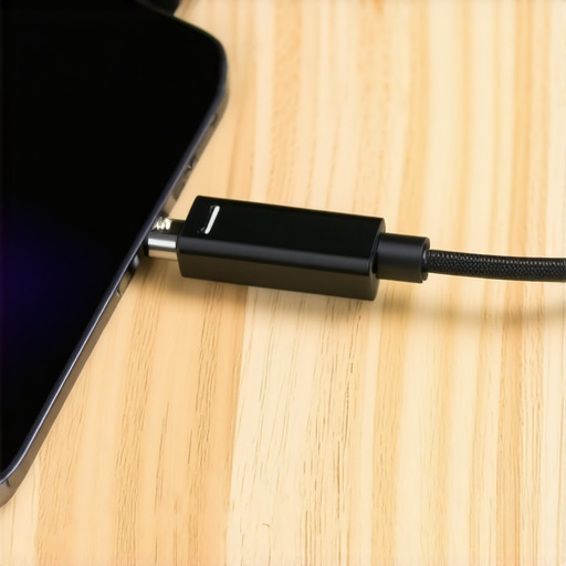 Close-up showing a charging cable creating physical leverage and strain on a device port