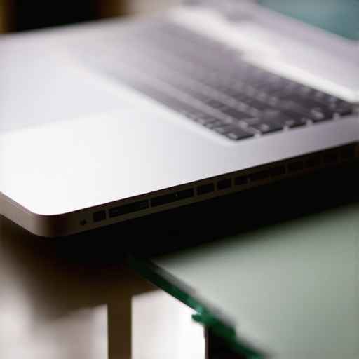 Close up of laptop rubber feet on a glass surface showing potential for sliding
