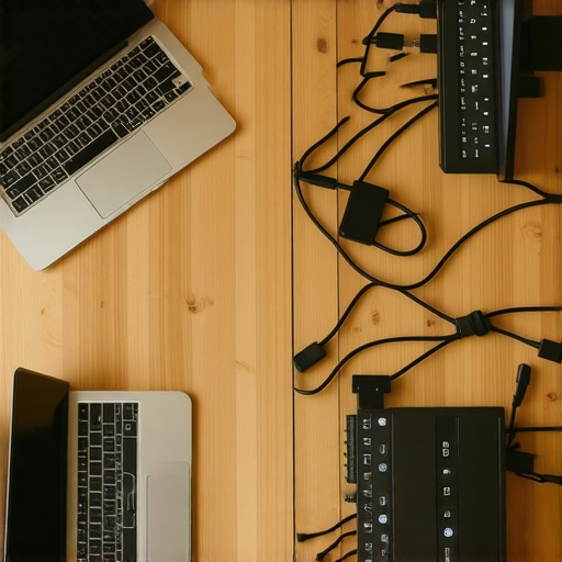 Minimalist vs Cluttered Tech Setup Contrast A comparison showing a streamlined home office versus one overloaded with too many gadgets and cables.