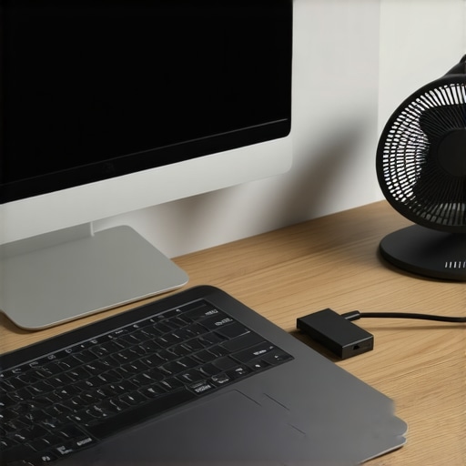 Modern Home Office Troubleshooting High-end laptop and monitor setup with USB-C hub and peripheral devices.