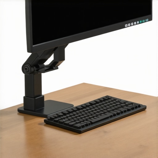 A close-up showing how a monitor arm clamp can stress a desk surface and the use of a reinforcement plate.