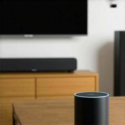 Strategic placement of a smart speaker away from a TV and soundbar to improve voice recognition and reduce accidental activations.