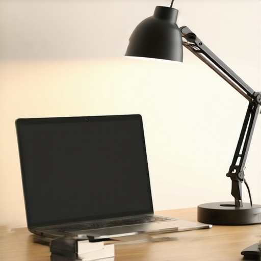 A professional LED desk lamp positioned to reduce glare and improve focus in a home office.