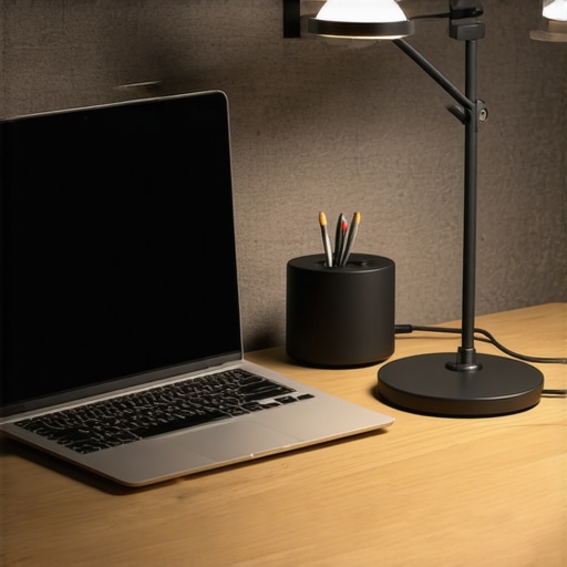 Optimized Home Office Setup with Smart Gear A well-organized desk with various smart devices and cable management solutions.