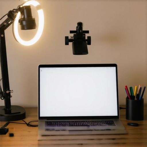 Optimized Professional Home Office Video Call Setup A professional home office setup with proper lighting and webcam placement for remote work.