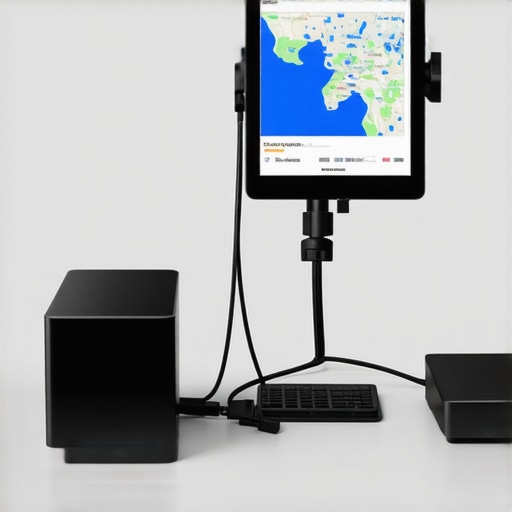 A tablet used as a smart home control center with a UPS and cable management tools.