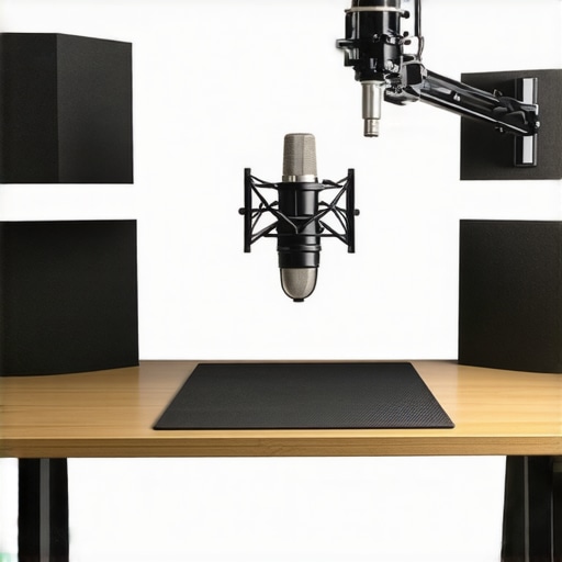 Optimized home office audio setup with acoustic treatment Desk mat and acoustic panels for better microphone sound