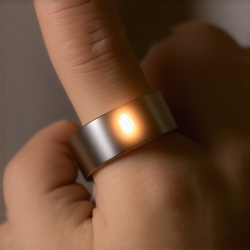 Close-up of a smart ring glowing on a finger to illustrate the importance of sensor contact.