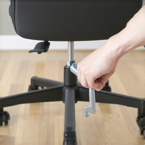 Close-up of tightening bolts on an office chair for maintenance