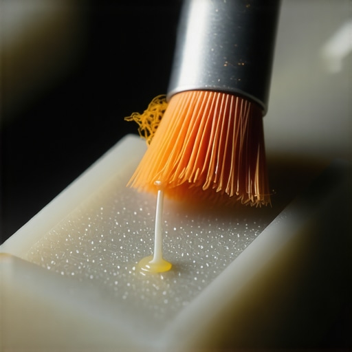 Close-up of a person lubricating mechanical keyboard stabilizers with a brush for smoother spacebar movement.
