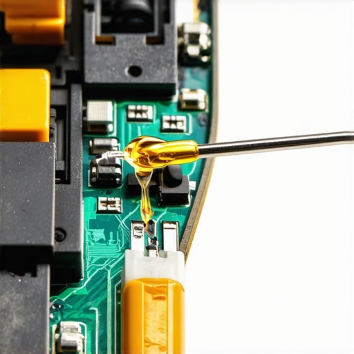A person applying electronic-safe lubricant to a computer mouse switch using a needle applicator.