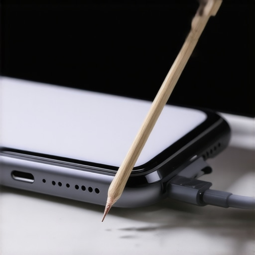 Cleaning a smartphone charging port with a wooden pick