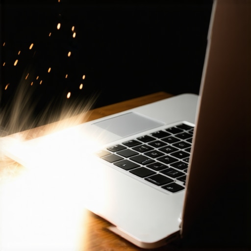 Close-up of cleaning laptop vents with an electric duster