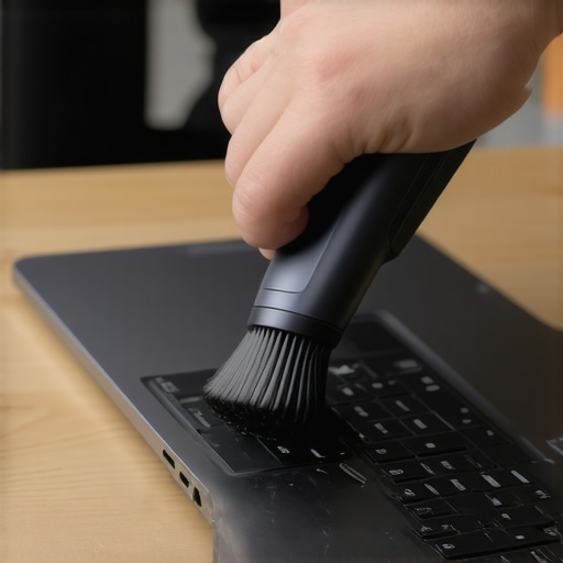 Person cleaning laptop vents with specialized tools to prevent overheating