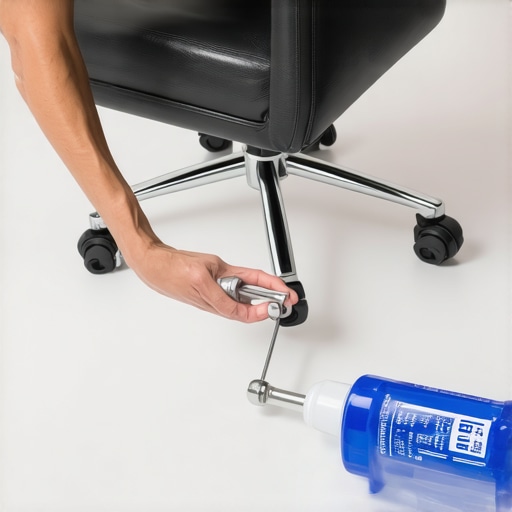 Person tightening office chair bolts with a torque wrench for better ergonomics