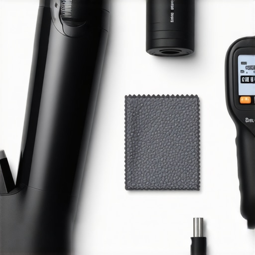 Professional Display Maintenance Tools A collection of professional tools including an air blower and microfiber cloth for cleaning laptop and monitor screens.