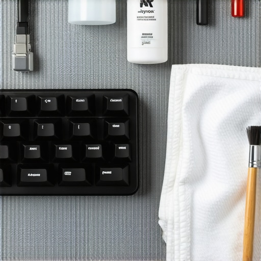 Professional Keyboard Maintenance Tools Tools for cleaning and lubricating a mechanical keyboard on a desk mat.