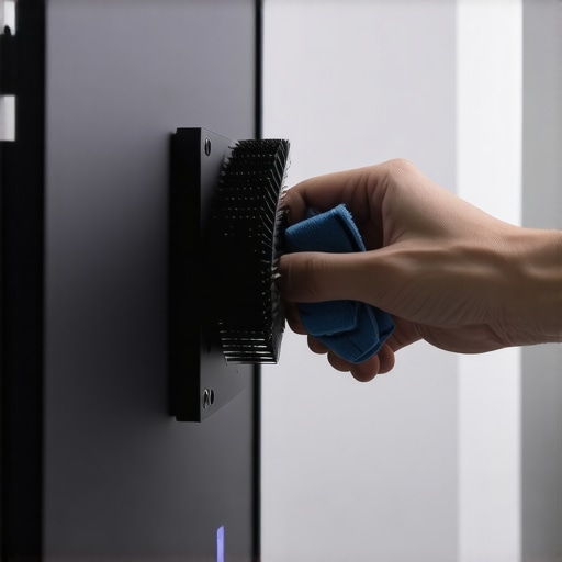 A person cleaning a high-refresh-rate monitor to prevent dust buildup and overheating.