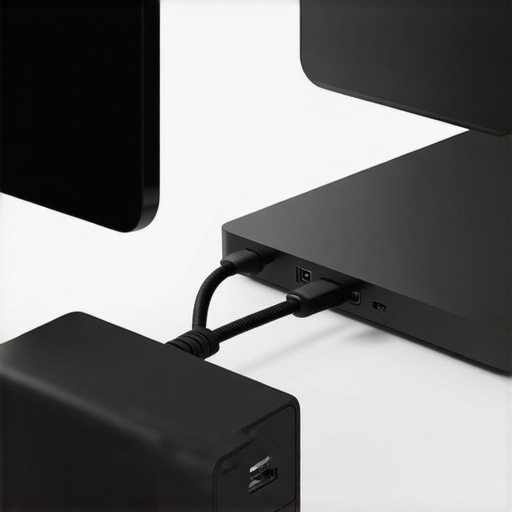 Professional Power Delivery Setup for Portable Monitors A high-quality USB-C charger and Thunderbolt cable connected to a portable monitor to ensure power stability.