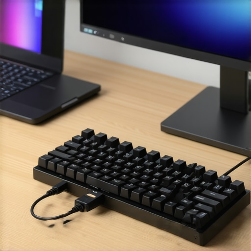 Professional Powered USB-C Docking Station Setup A high-wattage powered USB-C hub connected to various home office peripherals on a desk.