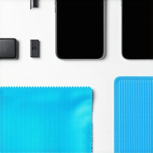 A person preparing a smartphone for a screen protector application on a clean white desk