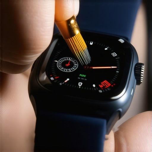 Professional Smartwatch Sensor Maintenance Close-up of a person cleaning a smartwatch sensor with a brush and air blower