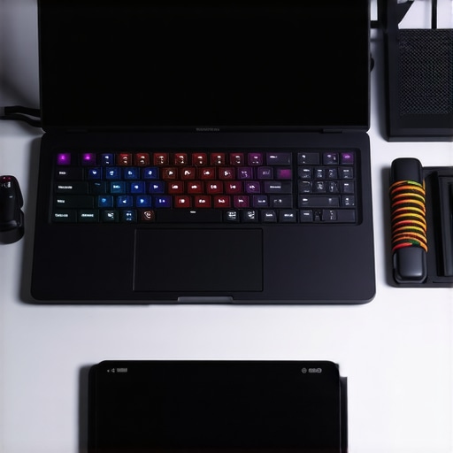 A tablet configured as a custom macro pad for video editing alongside a powerful laptop.