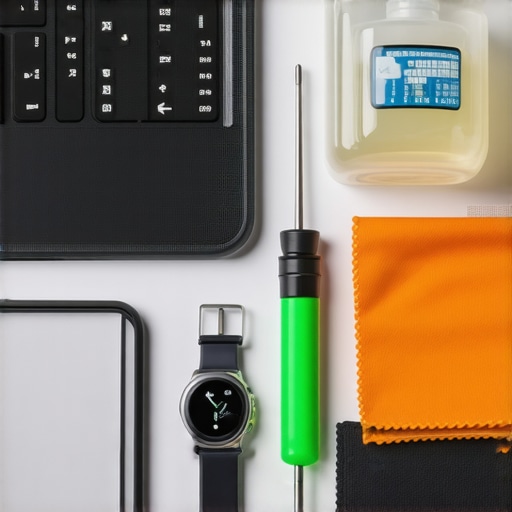 Close up of tools used for cleaning and maintaining laptop and wearable electronics